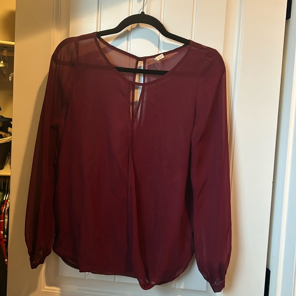 Burgundy chiffon long sleeve blouse